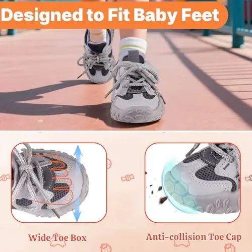 Charrost Toddler Girl Boy Walking Shoes Summer Tennis Sneakers | Wide Dinosaur Design Soft Rubber Sole Breathable Outdoor Running Casual - 4