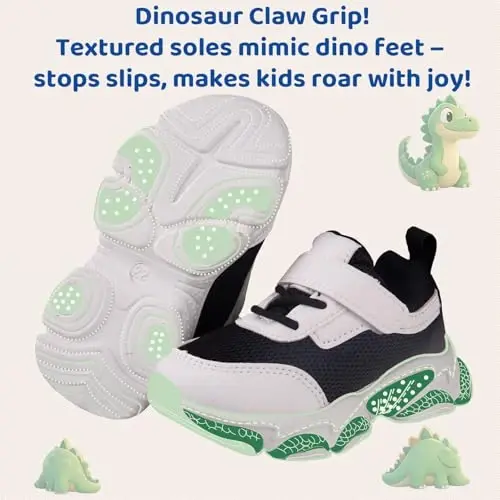 Charrost Toddler Girl Boy Walking Shoes Summer Tennis Sneakers | Wide Dinosaur Design Soft Rubber Sole Breathable Outdoor Running Casual - 3