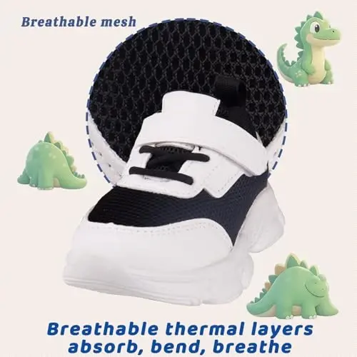 Charrost Toddler Girl Boy Walking Shoes Summer Tennis Sneakers | Wide Dinosaur Design Soft Rubber Sole Breathable Outdoor Running Casual - 4