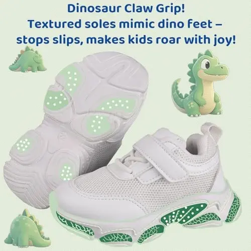 Charrost Toddler Girl Boy Walking Shoes Summer Tennis Sneakers | Wide Dinosaur Design Soft Rubber Sole Breathable Outdoor Running Casual - 3