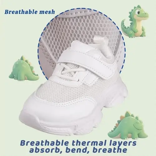 Charrost Toddler Girl Boy Walking Shoes Summer Tennis Sneakers | Wide Dinosaur Design Soft Rubber Sole Breathable Outdoor Running Casual - 4
