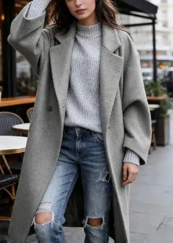 CHARTOU Women's Oversized Notched Collar Wool Blend Single Breast Midi Long Trench Coat 