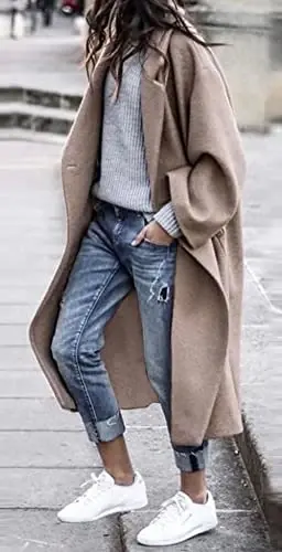 CHARTOU Women's Oversized Notched Collar Wool Blend Single Breast Midi Long Trench Coat - CHARTOU (1)