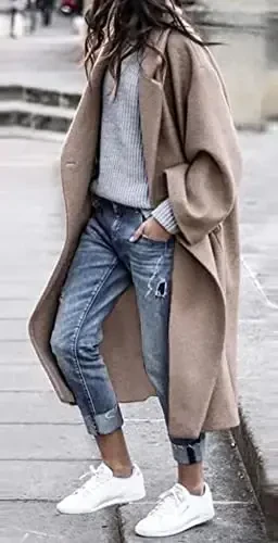 CHARTOU Women's Oversized Notched Collar Wool Blend Single Breast Midi Long Trench Coat - 4