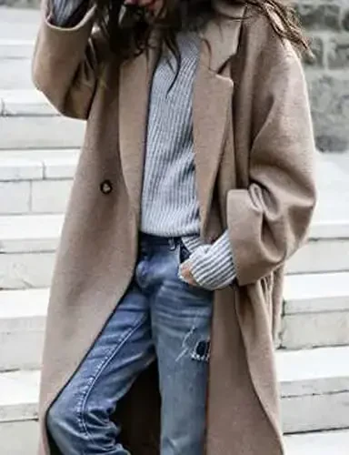 CHARTOU Women's Oversized Notched Collar Wool Blend Single Breast Midi Long Trench Coat - 5