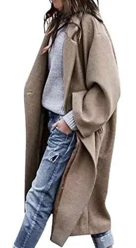 CHARTOU Women's Oversized Notched Collar Wool Blend Single Breast Midi Long Trench Coat - 6