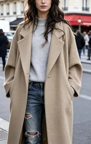 CHARTOU Women's Oversized Notched Collar Wool Blend Single Breast Midi Long Trench Coat 