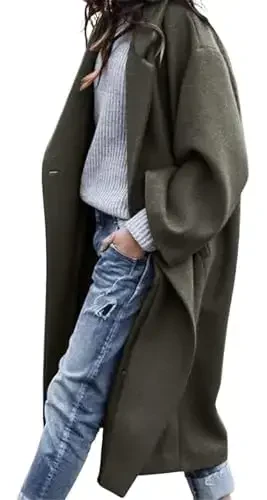 CHARTOU Women's Oversized Notched Collar Wool Blend Single Breast Midi Long Trench Coat - 1