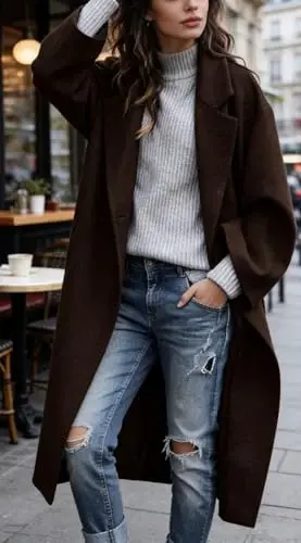 CHARTOU Women's Oversized Notched Collar Wool Blend Single Breast Midi Long Trench Coat - 1