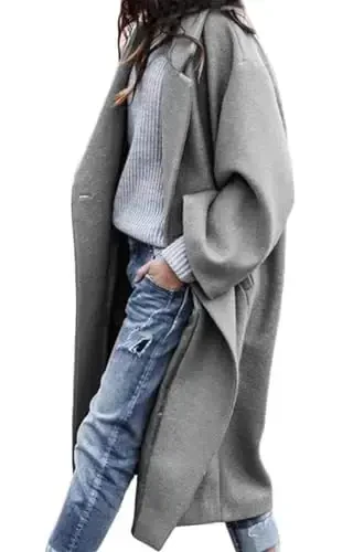 CHARTOU Women's Oversized Notched Collar Wool Blend Single Breast Midi Long Trench Coat 