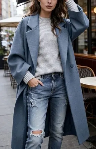 CHARTOU Women's Oversized Notched Collar Wool Blend Single Breast Midi Long Trench Coat - 2