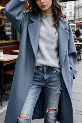 CHARTOU Women's Oversized Notched Collar Wool Blend Single Breast Midi Long Trench Coat - 3