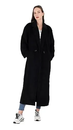 CHARTOU Women's Oversized Notched Collar Wool Blend Single Breast Midi Long Trench Coat - 2