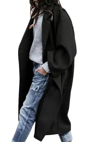 CHARTOU Women's Oversized Notched Collar Wool Blend Single Breast Midi Long Trench Coat - CHARTOU