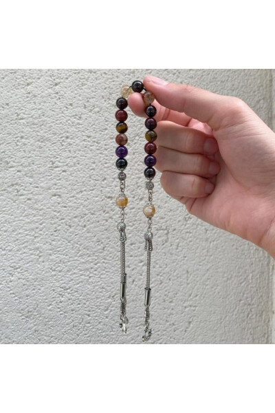 Chayon Zaza ibodat boncuklari tabiiy tosh ametist, yo'lbars ko'zi, lal, sitrin, jasper - 3