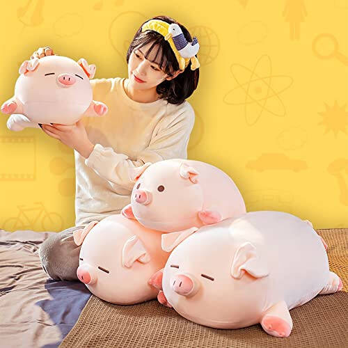 CHDGIOHA Cute Kawaii Pig Plush Pillows Stuffed Animal Hugging Pillow, Soft Pig Stuffed Cuddle Plush Toys, Birthday Gifts for Girls Girlfriend… (Squint, 15.7in) - 5