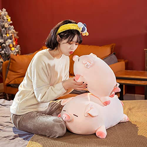 CHDGIOHA Cute Kawaii Pig Plush Pillows Stuffed Animal Hugging Pillow, Soft Pig Stuffed Cuddle Plush Toys, Birthday Gifts for Girls Girlfriend… (Squint, 15.7in) - 7