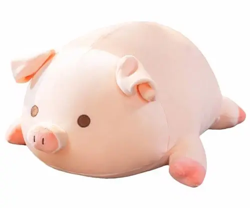 CHDGIOHA Pig Stuffed Animal Plush Pillow - 15.7'' Cute Kawaii Pink Pig Hugging Pillow, Soft Cuddle Plush Toy, Adorable Birthday Gift for Girls and Girlfriend (Round Eyes, 15.7in) 