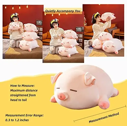 CHDGIOHA Pig Stuffed Animal Plush Pillow - 15.7'' Cute Kawaii Pink Pig Hugging Pillow, Soft Cuddle Plush Toy, Adorable Birthday Gift for Girls and Girlfriend (Round Eyes, 15.7in) - 2
