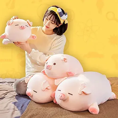 CHDGIOHA Pig Stuffed Animal Plush Pillow - 15.7'' Cute Kawaii Pink Pig Hugging Pillow, Soft Cuddle Plush Toy, Adorable Birthday Gift for Girls and Girlfriend (Round Eyes, 15.7in) - 4
