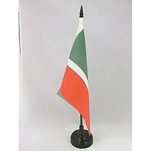 Chechen Republic Table Flag 5'' x 8'' - Chechnya Desk Flag 21 x 14 cm. - Black plastic stick and base - AZ FLAG - 1