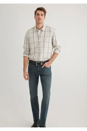 Checked Ecru Tencel Tm Lyocell Shirt Slim Fit / Da - 1