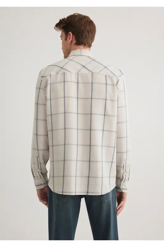 Checked Ecru Tencel Tm Lyocell Shirt Slim Fit / Da - 4