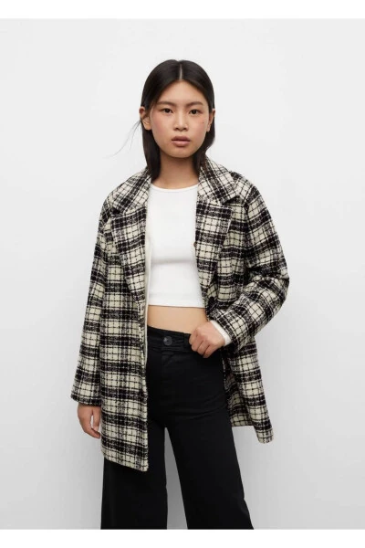 Checked Lapel Coat - MANGO TEEN