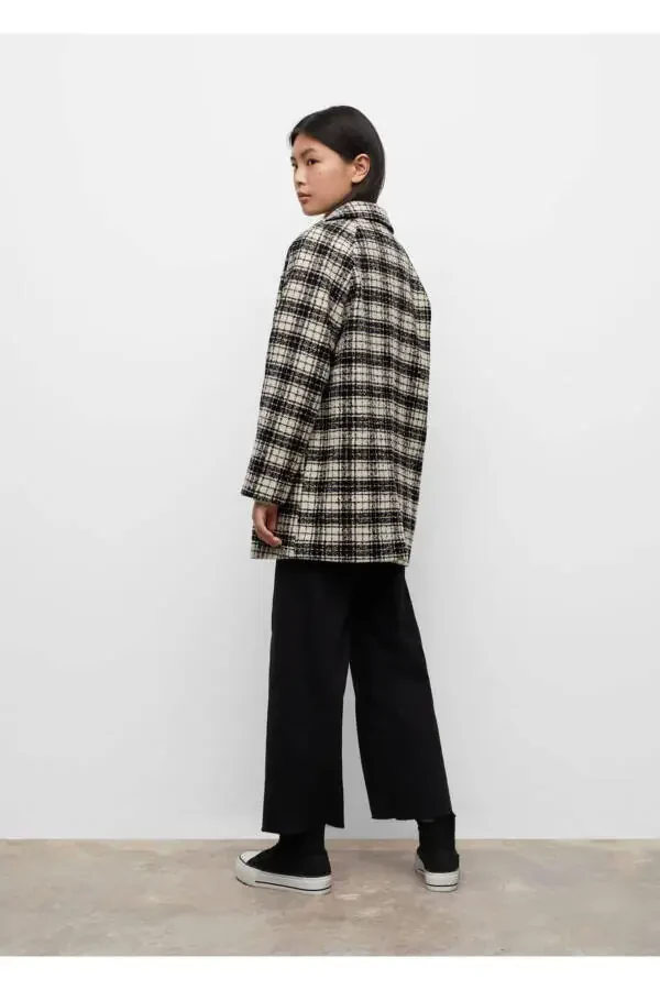 Checked Lapel Coat - 4