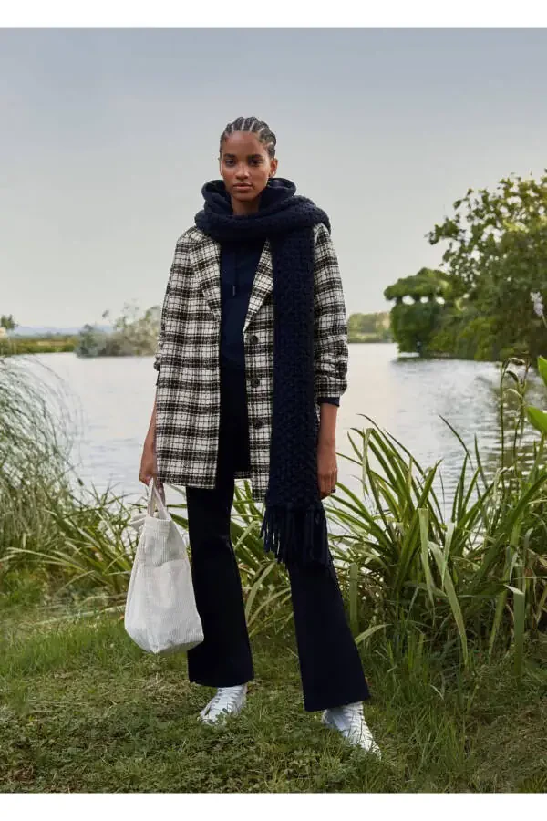 Checked Lapel Coat - 5