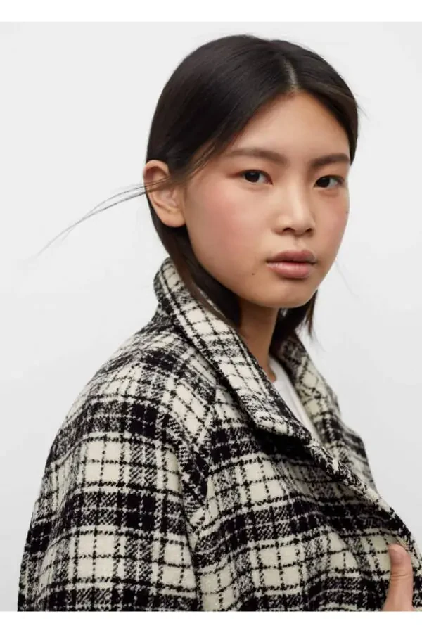 Checked Lapel Coat - 8