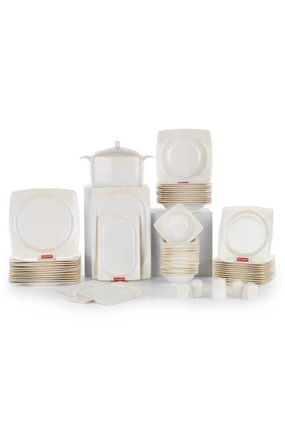 Checkered Dinner Set - 60 Pieces - White - 1