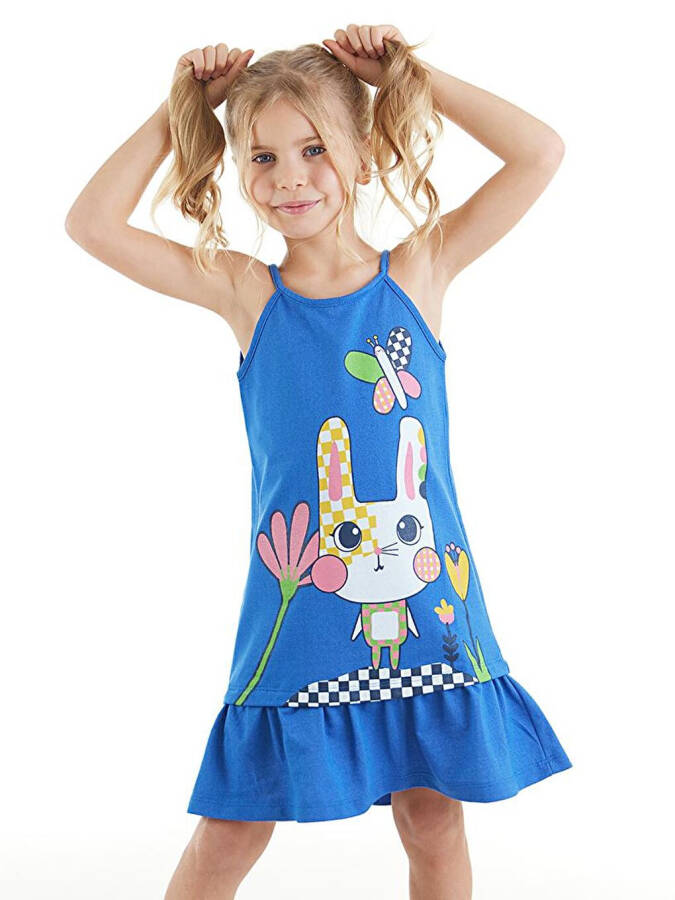 Checkered Rabbit Girl's Blue Dress - 1