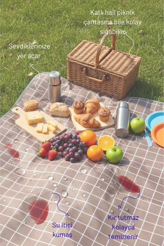 Checkered Waterproof Picnic Beach Camping Blanket 150x200 cm. 4-6 Person - 2