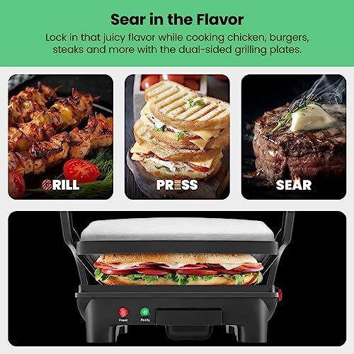 Chefman Panini Press Grill and Gourmet Sandwich Maker Non-Stick Coated Plates, Opens 180 Degrees to Fit Any Type or Size of Food, Stainless Steel Surface and Removable Drip Tray, 4 Slice, Black - 4