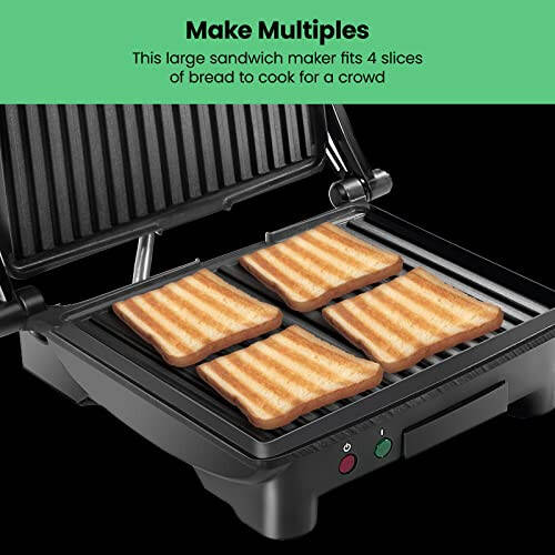 Chefman Panini Press Grill and Gourmet Sandwich Maker Non-Stick Coated Plates, Opens 180 Degrees to Fit Any Type or Size of Food, Stainless Steel Surface and Removable Drip Tray, 4 Slice, Black - 5