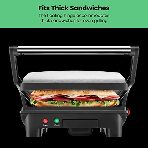 Chefman Panini Press Grill and Gourmet Sandwich Maker Non-Stick Coated Plates, Opens 180 Degrees to Fit Any Type or Size of Food, Stainless Steel Surface and Removable Drip Tray, 4 Slice, Black - 6