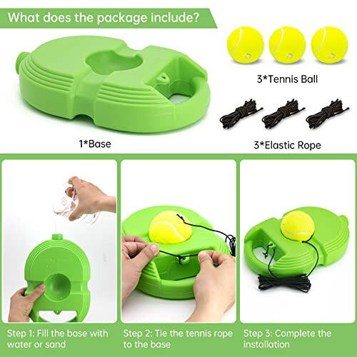 CHEGIF Tennis Trainer Rebound Ball with 3 String Balls, Solo Tennis Training Equipment for Self-Pracitce,Portable Tennis Practice Training Tools for Adults, Kids, Beginners Sport Exercise - 3