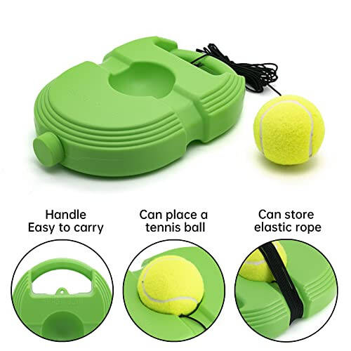 CHEGIF Tennis Trainer Rebound Ball with 3 String Balls, Solo Tennis Training Equipment for Self-Practice, Portable Tennis Practice Training Tools for Adults, Seniors, Beginners Sport Exercise - Green - 5