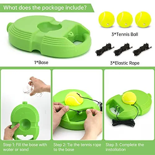 CHEGIF Tennis Trainer Rebound Ball with 3 String Balls, Solo Tennis Training Equipment for Self-Practice, Portable Tennis Practice Training Tools for Adults, Seniors, Beginners Sport Exercise - Green - 3