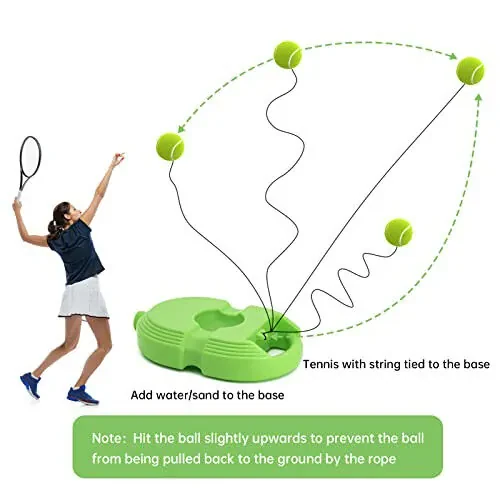 CHEGIF Tennis Trainer Rebound Ball with 3 String Balls, Solo Tennis Training Equipment for Self-Practice, Portable Tennis Practice Training Tools for Adults, Seniors, Beginners Sport Exercise - Green - 5
