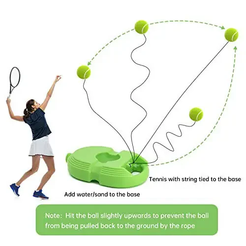 CHEGIF Tennis Trainer Rebound Ball with 3 String Balls, Solo Tennis Training Equipment for Self-Practice, Portable Tennis Practice Training Tools for Adults, Seniors, Beginners Sport Exercise - Green - 5