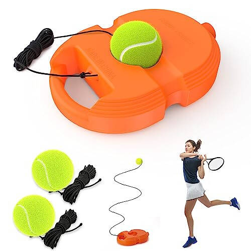 CHEGIF Tennis Trainer Rebound Ball with 3 String Balls, Solo Tennis Training Equipment, Portable Tennis Practice Training Tools for Adults, Seniors, Beginners Sport Exercise - 1