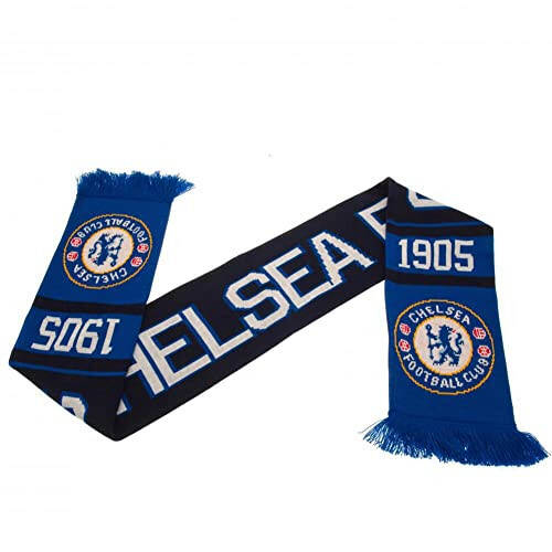 CHELSEA FC Rasmiy Ko'k Qora Oq Jakkard Sharfi NR To'qish 1905, 5 fut uzunlikda - 5