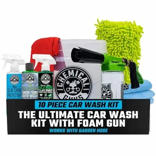 Chemical Guys 10-Piece Arsenal Builder Car Wash Kit with Foam Gun, Bucket, and 3 - 16 fl oz Car Care Products & Chemicals - Works with Garden Hose for Trucks, SUVs, Motorcycles, and More - 1