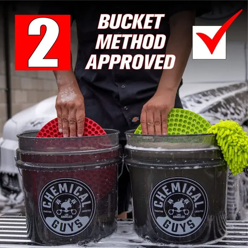 Chemical Guys Ultimate Scratch-Free Detailing Car Wash Bucket Kit with Accessories - Includes Dirt Trap, Wash Mitt, Bucket Lid, and 16 oz Car Soap - Safe for Cars, Trucks, SUVs, Motorcycles, RVs - 3
