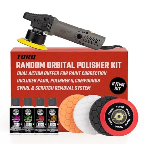 Chemical Guys BUF_503X TORQX Random Orbital Polisher, Pads, Polishes & Compounds Kit (Safe for Cars, Trucks, SUVs, & More) 700W, Orbit 8mm - 9 Items - Chemical Guys