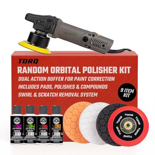 Chemical Guys BUF_503X TORQX Random Orbital Polisher, Pads, Polishes & Compounds Kit (Safe for Cars, Trucks, SUVs, & More) 700W, Orbit 8mm - 9 Items - 1