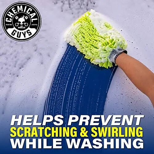 Chemical Guys, Chenille Scratch-Free Microfiber Wash Mitt, Lime Green, 3 Pk | Soft chenille microfiber mitts hold thick suds and trap grit for safe, scratch-free contact washing, three pack - Chemical Guys (1)