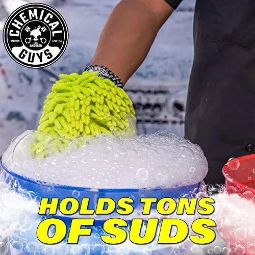 Chemical Guys, Chenille Scratch-Free Microfiber Wash Mitt, Lime Green, 3 Pk | Soft chenille microfiber mitts hold thick suds and trap grit for safe, scratch-free contact washing, three pack - 3